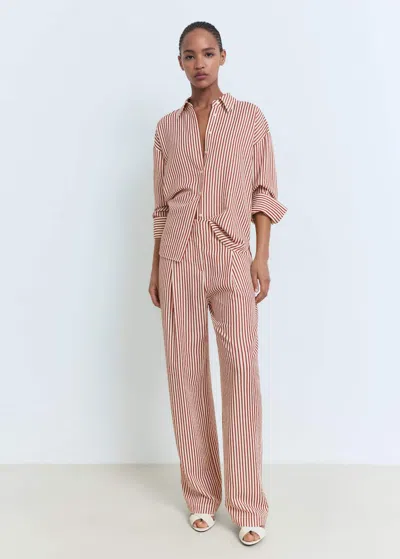 Mango Pleated Striped Pants In Orange