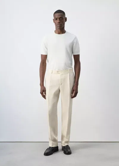 Mango Regular-fit Lyocell-linen-blend Pants In Ivory White