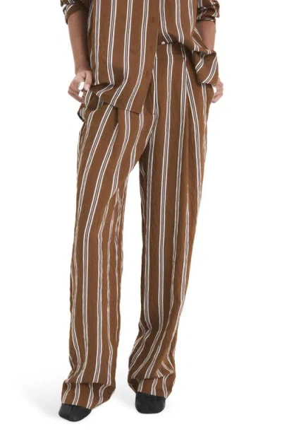 Mango Pantalon Salsi Stripe Straight Leg Pants In Brown