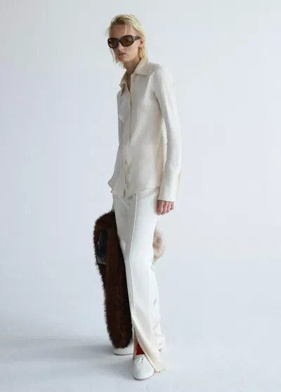Mango Pantalon Satiné Fente À L'ourlet In White