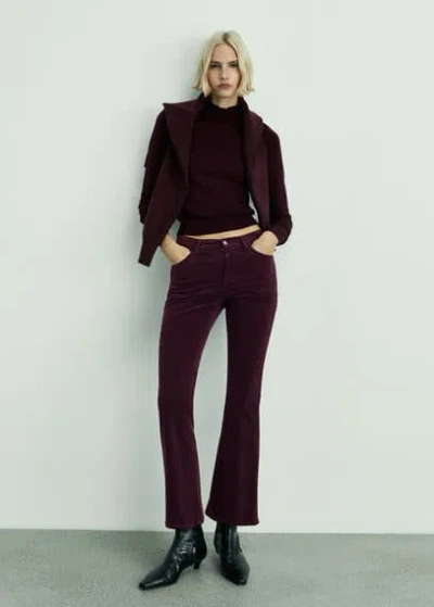 Mango Sienna Flared Cropped Corduroy Trousers Wine In Lie De Vin