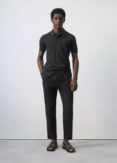 Mango Pantalon Slim Fit Cropped En Lin Et Coton In Black