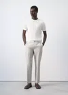 Mango Slim-fit Cropped Cotton-blend Pants In Ice Grey