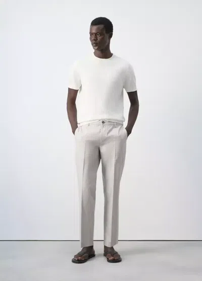 Mango Slim-fit Cropped Cotton-blend Pants In Ice Grey