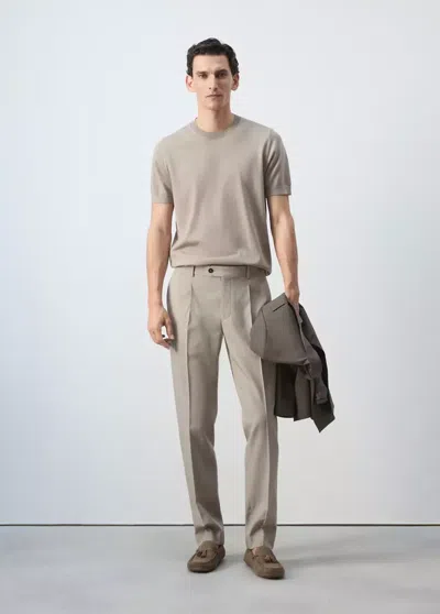 Mango Pantalon Slim-fit Lyocell Lin In Gray