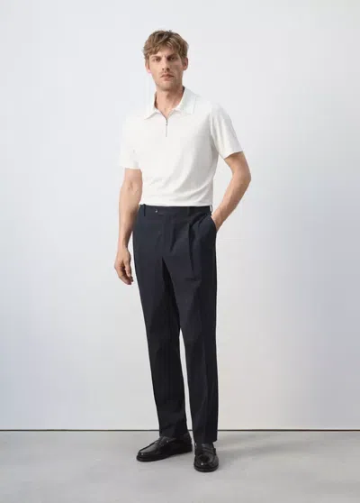 Mango Pantalon Slim-fit Mélange De Coton Lyocell In Blue