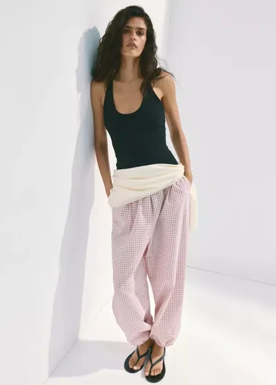 Mango Pantalon Slouchy À Carreaux In Pink
