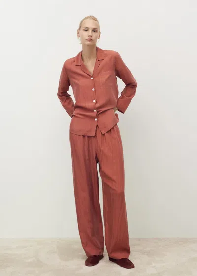 Mango Pantalon Soie Orange Brûlé - Femme - L -