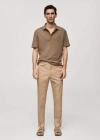 Mango Regular Fit Structure Cotton Trousers Beige In Beige