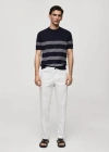 Mango Regular Fit Structure Cotton Trousers Off White