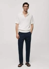 Mango Regular Fit Structure Cotton Trousers Dark Navy In Bleu Marine Foncé