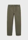 Mango Kids' Elastic Waist Trousers Khaki In Green