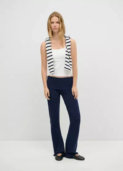 Mango Pantalon Taille Retournée In Bleu Marine