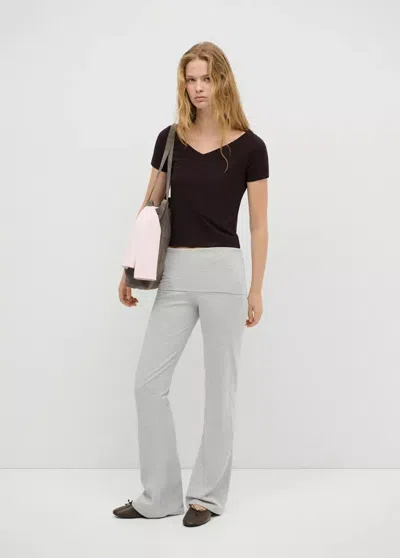 Mango Pantalon Taille Retournée In Gris Chiné Clair
