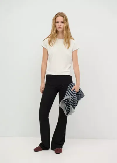 Mango Pantalon Taille Retournée In Noir