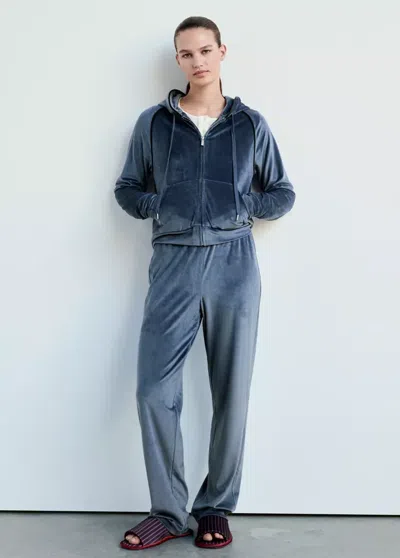 Mango Pantalon Velours Au Toucher Doux In Bleu Marine