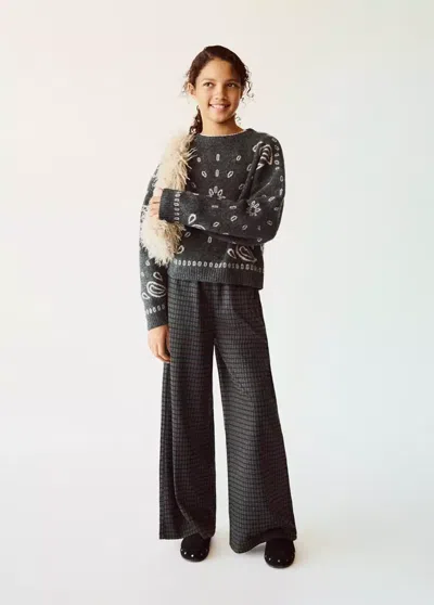 Mango Kids' Pantalon Wide Leg À Carreaux In Gris Anthracite