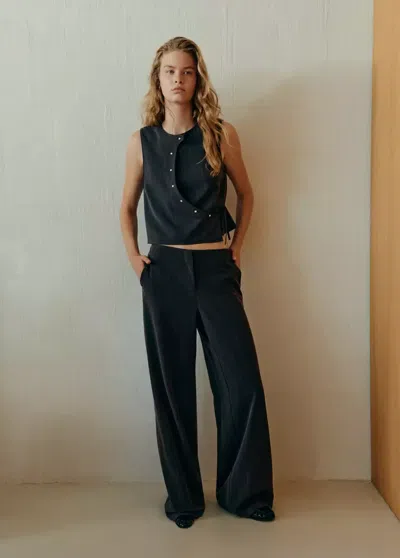 Mango Pantalon Wide Leg À Rayures Tennis En Contraste In Gris