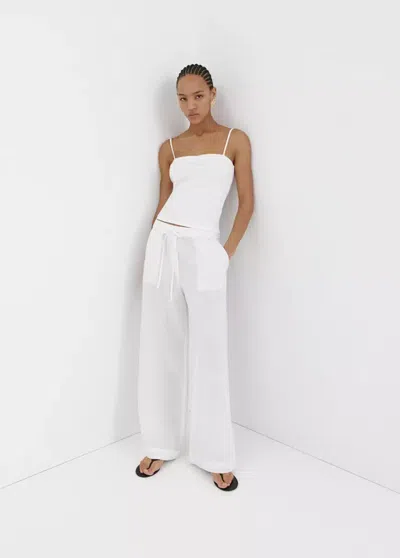 Mango Pantalon Wide Leg En Lin In White