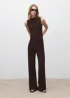 Mango Fine-knit Wideleg Trousers In Brown