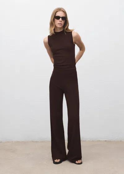 Mango Fine-knit Wideleg Trousers In Brown