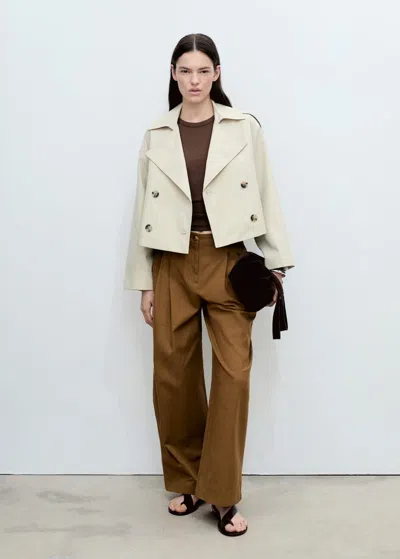 Mango Wideleg Trousers In Cotton And Lyocell Blend Tobacco Brown