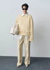 Mango Wideleg Leather-effect Trousers Ecru In Écru