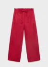 Mango Paperbag Wide Leg Cotton Poplin Pants In Pink