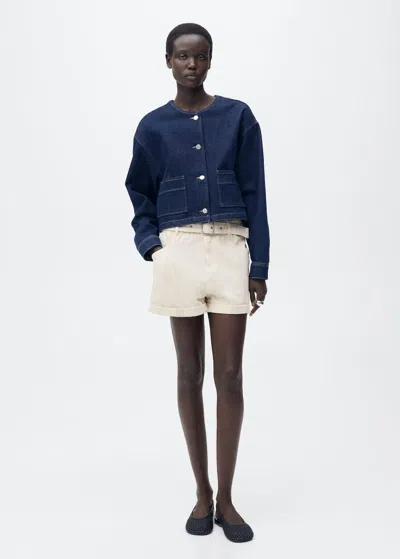Mango Paperbag Shorts With Belted Hem Ecru