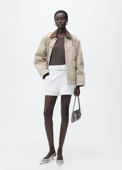 Mango Paperbag Shorts With Belted Hem White