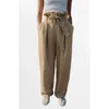 Mango Paperbag Trousers In Neutral
