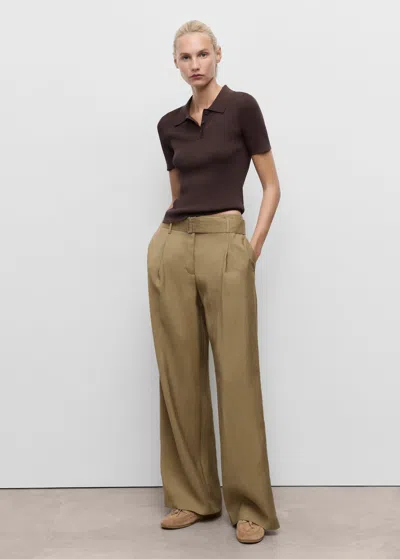 Mango Pantalon Paperbag Ceinture Olive - Femme - 42 -  In Green