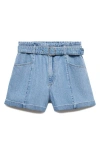 Mango Short En Jean Ceinture In Medium Blue