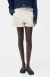 Mango Paperbag Waist Belted Twill Shorts In Ecru