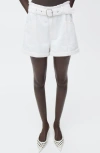 Shop Mango Paperbag Waist Belted Twill Shorts In White