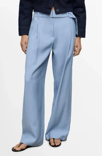Mango Paperbag Waist Pants In Blue