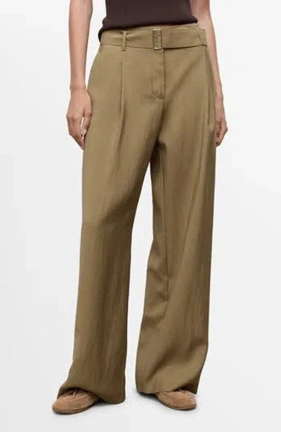 Mango Paperbag Waist Pants In Green