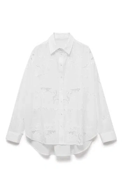 Mango Para Guipure Lace Cotton Button-up Shirt In White