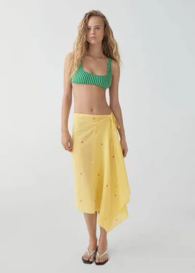 Mango Pareo Skirt With Embroidered Details Pastel Yellow In Jaune Pastel