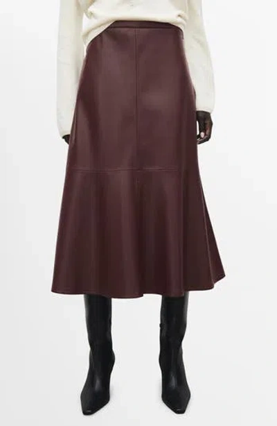 Mango Paris Faux Leather A-line Midi Skirt In Burgundy