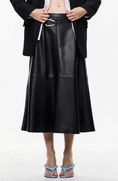 Mango Paris Leather Midi Skirt In Black