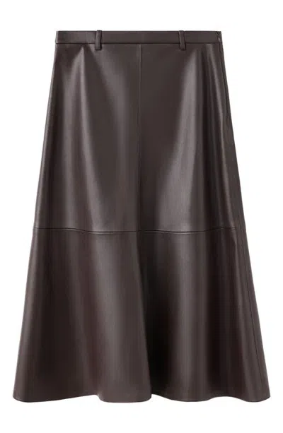 Mango Paris Leather Midi Skirt In Brown