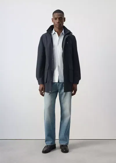 Mango Parka Capuche Résistante À L'eau In Bleu Nuit