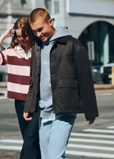 Mango Parka Coton Ciré En Velours Côtelé In Marron