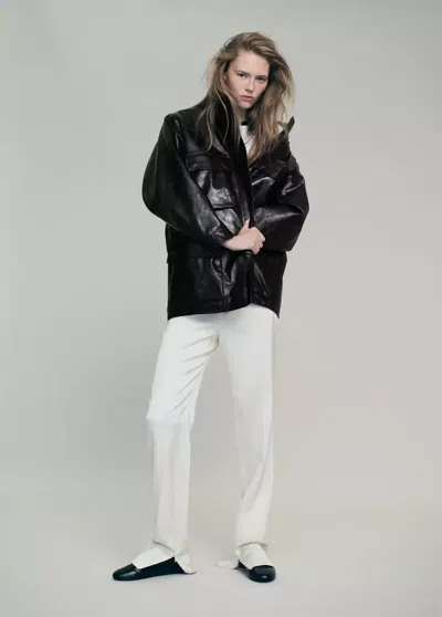 Mango Parka Cuir Oversize Avec Poches In Noir
