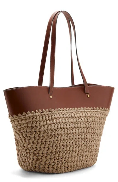 Mango Paros Straw Tote In Brown