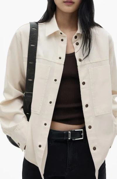 Mango Patch Pocket Denim Overshirt In Ecru