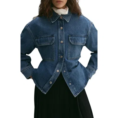 Mango Patch Pocket Denim Overshirt In Medium Blue