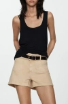 Mango High Waist Patch Pocket Denim Shorts In Sand