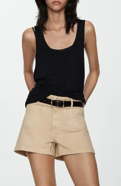Mango Patch Pocket Denim Shorts In Sand